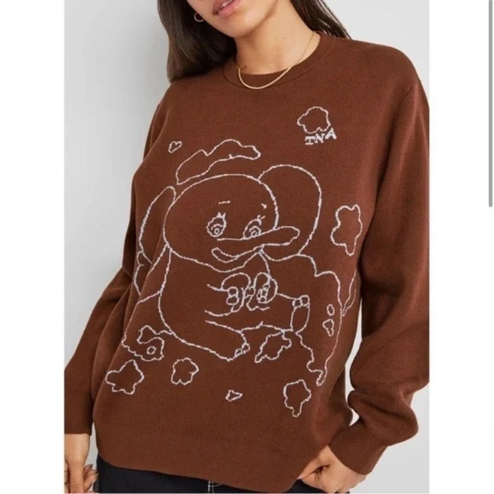 Aritzia Tna Brown Sweater with Elephant Design
